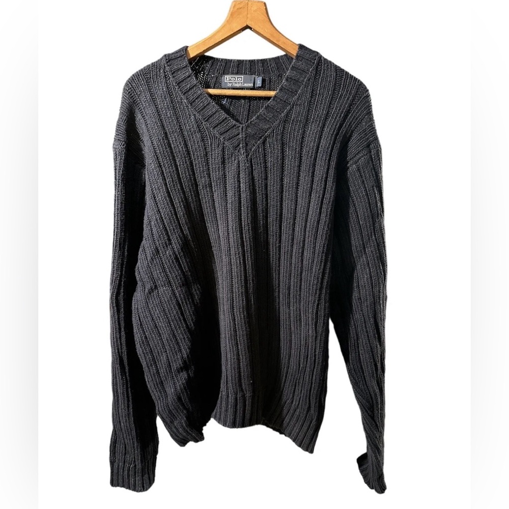 Polo by Ralph Lauren V-Neck Knit Sweater Navy L 100% Cotton